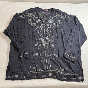 Johnny Was Charcoal Embroidered Top